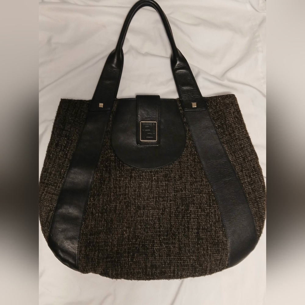 Parker Daniels Women's Large Tweed/Leather Tote Bag